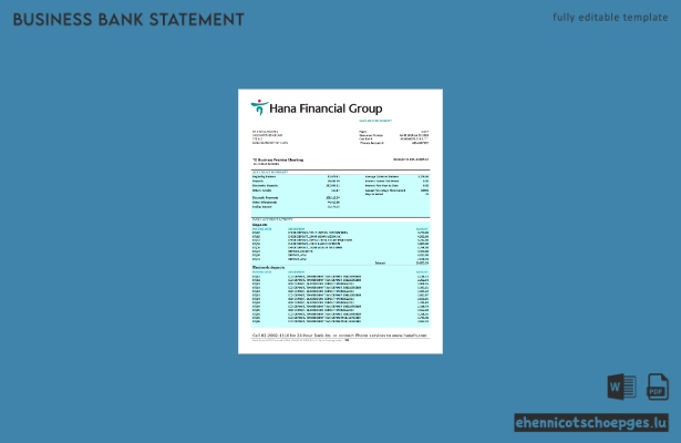 Hana Financial Group Firmenkontoauszug (Word- und PDF-Beispiel)